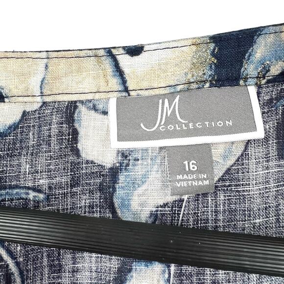 NEW NWT JM Collection SZ 16 100% LINEN Metallic Sparkly Blouse Shirt Top Blue - Picture 2 of 13